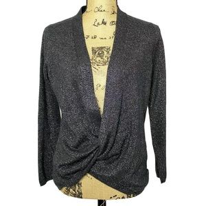 N. Peal Gray Metallic Cashmere Wrap Sweater Top